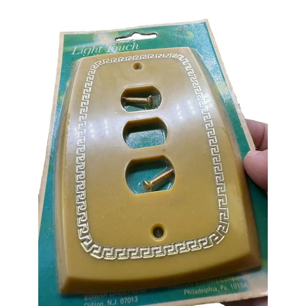 ✨ Light Touch Tan Gold Triple Outlet Covers Lot 2 Vintage Retro Wall Plates NOS - Picture 2 of 2